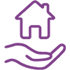 an icon of a hand with a house shape hovering over it