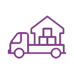 an icon of a moving truck moving a house and boxes 